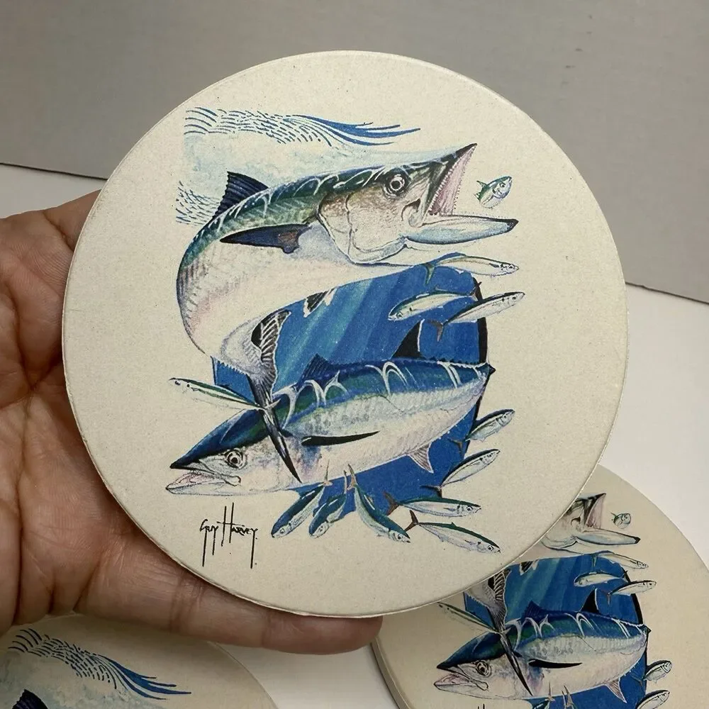 Vintage CoasterStone Guy Harvey King Mackerel Fish Set Of 4 Coaster Set New